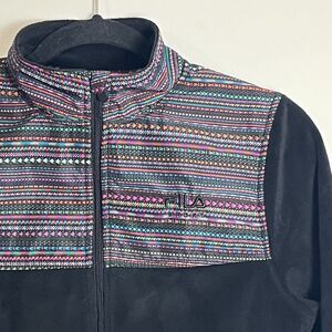 FILA SPORT Biella Black & Print Performance Fleece Full Zip Jacket Womens XS